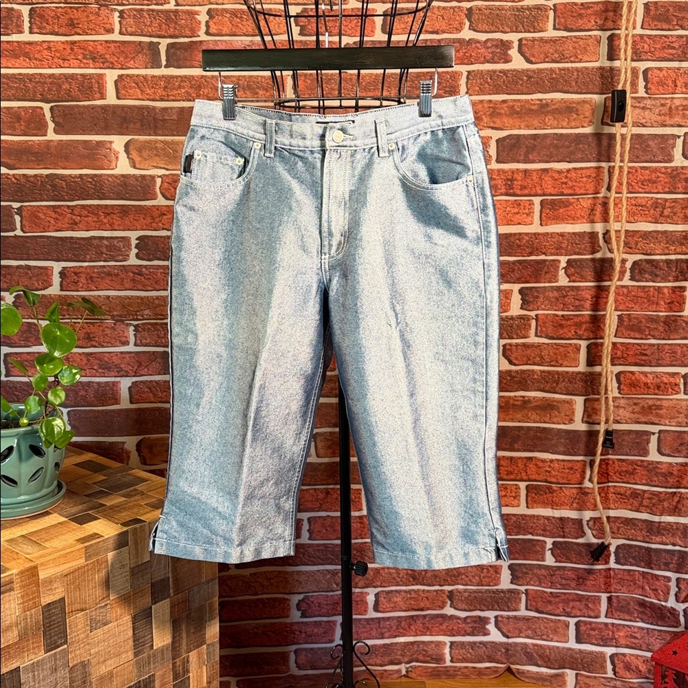 👖Parker’s Jeans Shiny Capris Y2K — Icy Blue — Sz 15/16 / P
